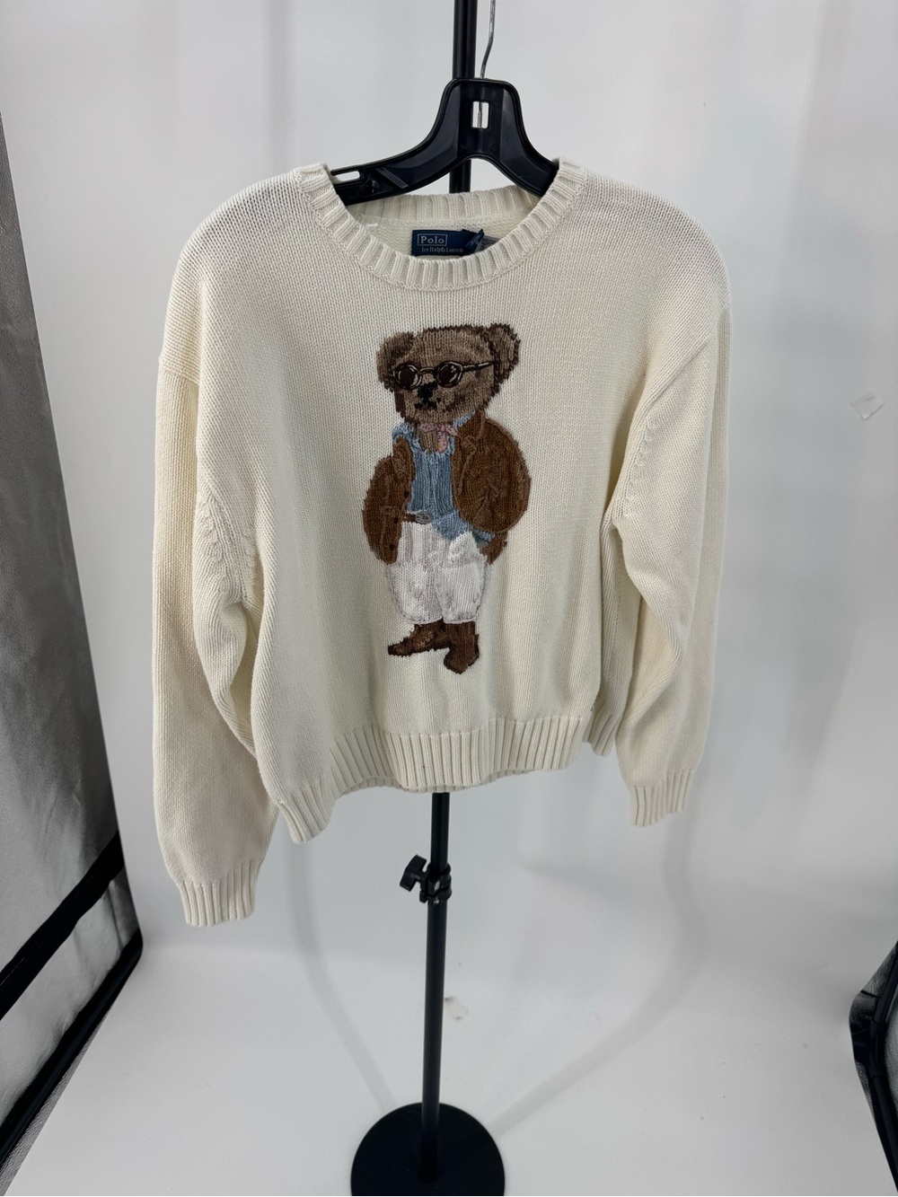 Polo by Ralph Lauren Cream Crewneck Sweater with Bear Motif